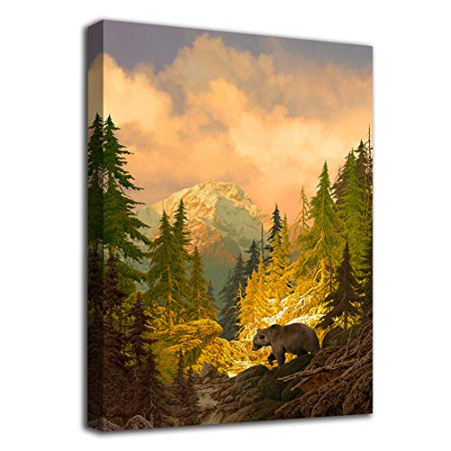 Nature Canvas Wall Art Grizzly Bear in Rocky Mountain Forest