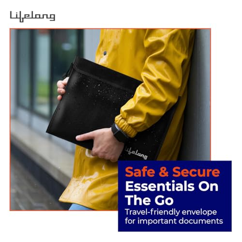 Image of Lifelong Fire & Water Resistant Document Bag, Money Organizer for Cash, Passports, Contracts, IDs & Files | Fireproof & Waterproof | 15x11 Safe Storage Pouch with Zipper (Black, LLHSA01)