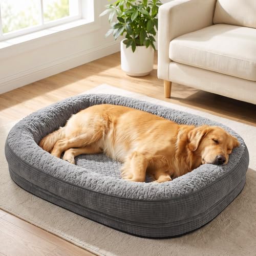 Pawk Orthopädisches Hundebett Grosse Hunde 107x81cm Vierseitiges Nackenrolle Hundebett Orthopädisch Memory Foam Hundekorb XL Wasserdicht rutschfest Hundebetten Abnehmbar und Waschbar Outdoor Gris