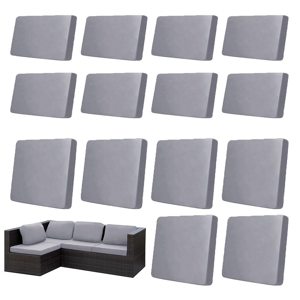 Hiseng 14 Stück Sitzkissenbezug Outdoor Rückenlehnenbezüge - Einfarbig Stretch Sofa Überzug Outdoor, Elastisch Kissen/Sitzkissen Bezug/Sofabezug für Terrassenmöbel Balkon (Hellgrau,14)