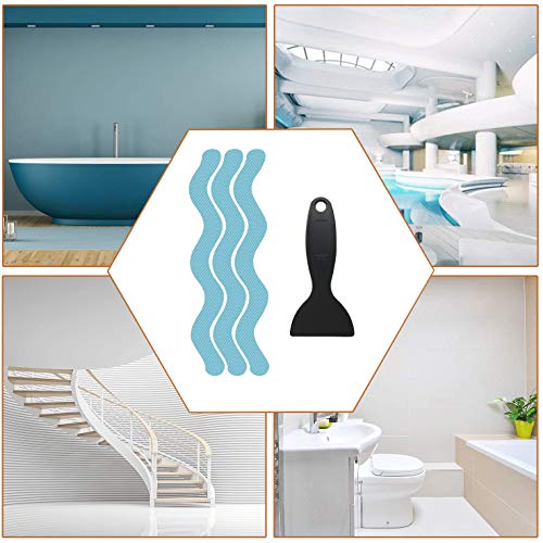 JPSPACE 24 PCS Bathtub Stickers, Non-Slip Adhesive Decals Strip, Safety Transparent Bath Tub Shower Floor Stickers with Scraper, for Bathroom, Bathtub, Showers, Pools, Stairs and More