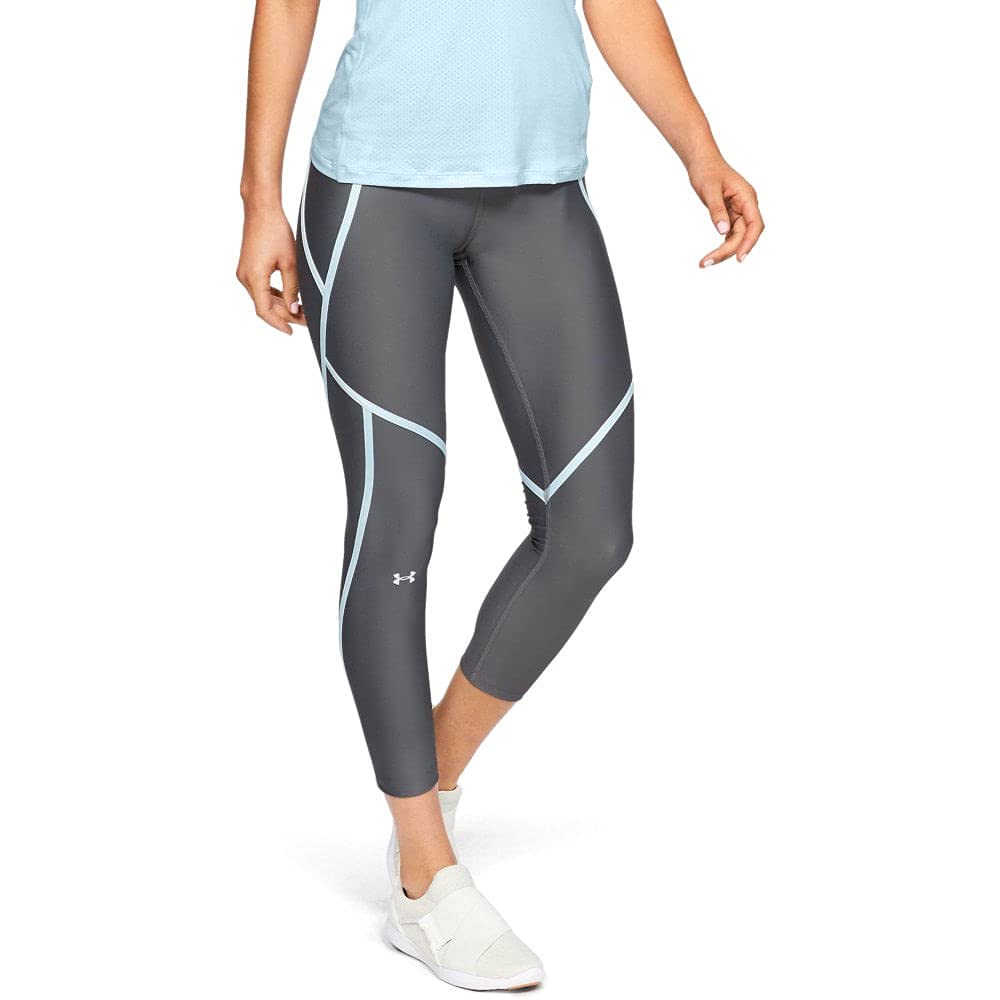 Under Armour UNDKU Women UA HG Armour Ankle Crop Edgelit Capri - Pitch Gray/Coded Blue/Metallic Silver (012), MD
