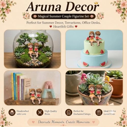 Image of Miniature Cute Watermelon Couple Figurines for Home Decor Fairy Garden Dollhouse Accessories Tabletop Showpiece Gift Item Set of 2 Yellow