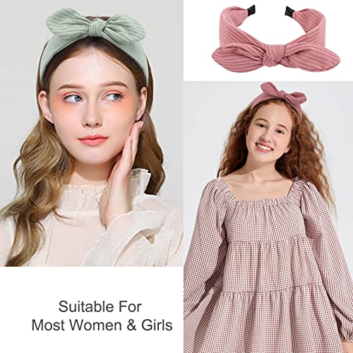 Wecoe 6 Pack Bow Headbands For Women Cute Knotted Headband Fashion Wide Headbands Girls Headband Solid Color Plain Headbands Hair Bands Hair Accessories For Women Girls Gifts (Set 2) #TOP2