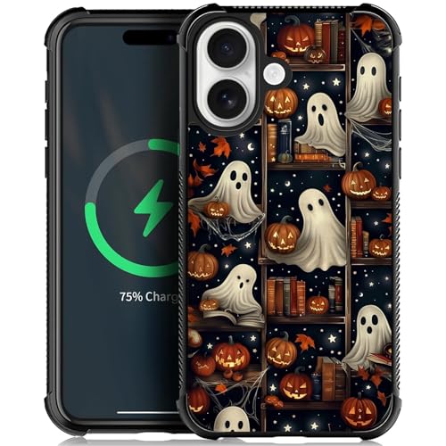 TAMEFOX Magnetic Case for iPhone 17,[Compatible with MagSafe],Shockproof Rugged Hard Back Phone Cover-Halloween Ghost Pumpkin Decorations