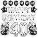 Plata y Negro Decoracion Cumpleaños 40 Años Mujer, 40er Cumpleaños Globos Blanco y Negro, 40 Cumpleaños Mujer Hombre , Banner de Feliz Cumpleaños con Globos de Helio