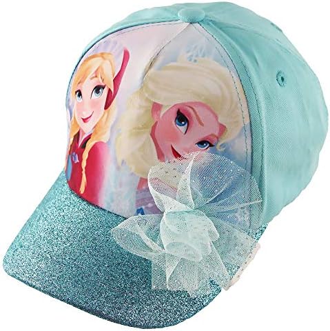 Disney Frozen Elsa and Anna Cotton Baseball Cap with Glitter Pom, Little Girls, Blue, Age 4-7