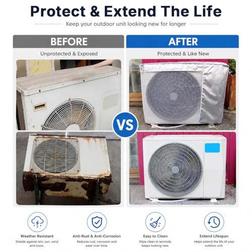 Image of HASTHIP Split Condenser Cover Air Conditioner Cover Oxford Fabric Vent Hole Four Season Protection for 1.5 Ton to 2.0 Ton Outdoor AC Unit