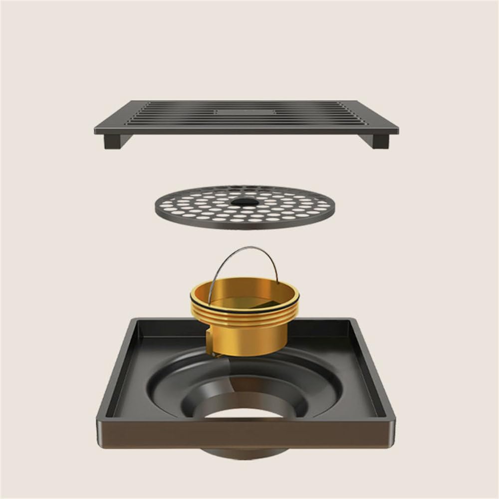 Badezimmerentwässerung Ganzkupfer-Bodenablauf Duschsiphon Abflussrohr Toilette Kanalisation Waschmaschine Balkongitter Abfluss Bodenablauf, Dunkelgrau, 10 * 10 cm