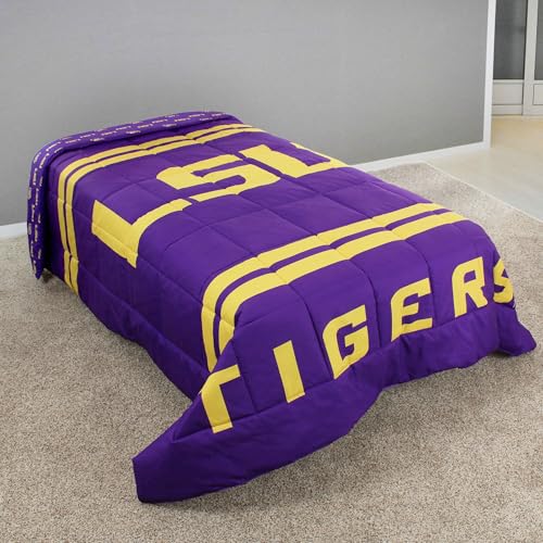 Image of College Covers Everything Comfy LSU Tigers Reversible Big Logo Soft and Colorful Comforter, Queen