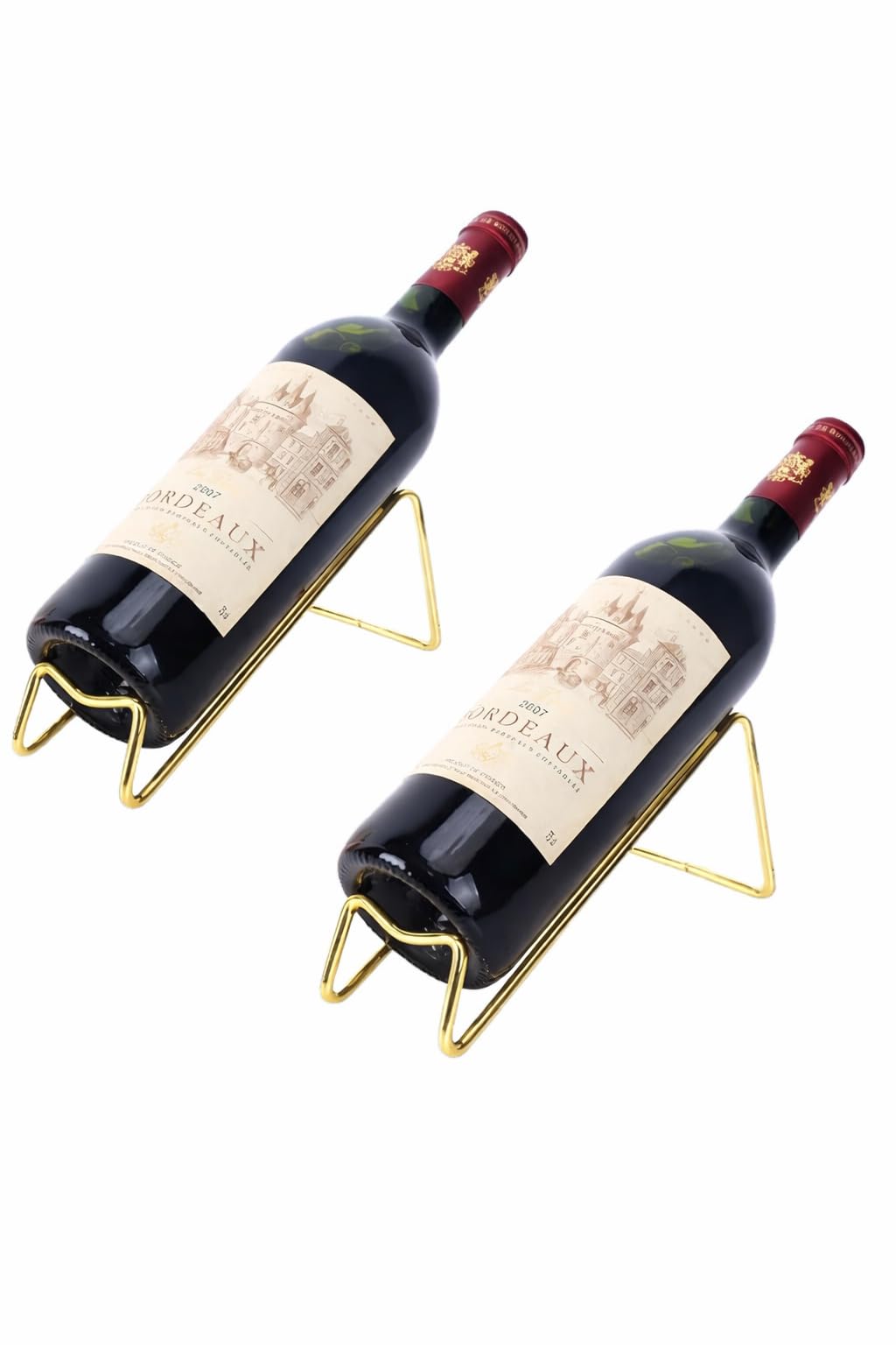 Metal Wine Rack Freestanding Tabletop Wine Rack Holder Countertop Wine Bottle Holder Geometric Design for Table Top Wine Bottle Storage Rack, Perfect Wine Holder (Gold, 2 Pcs)-image-14