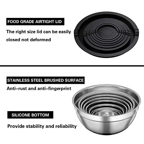 Mixing-Bowls-with-Airtight-Lids-20-piece-Stainless-Steel-Metal-Nesting-Bowls-AIKKIL-Non-Slip-Silicone-Bottom-Size-7-35-25-2015-1067QT-Great-for-Mixing-Baking-Serving-Black