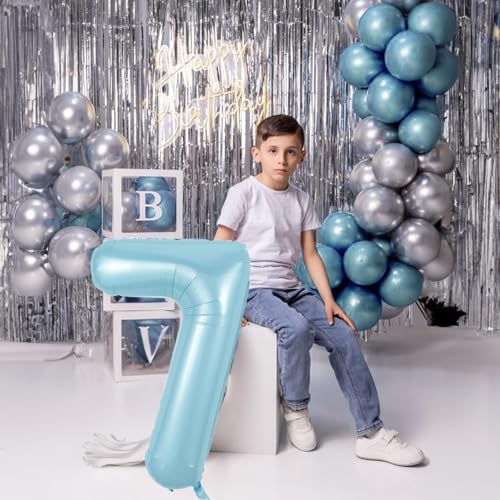 Image of 9 Balloons Number, 40 Inch Large Light Blue Mylar Number 9 Balloon, Baby Sky Blue Foil Self Inflating Helium Number 9 for Boys Kids 9th Age Birthday Party Decor Anniversary Decorations Supplies
