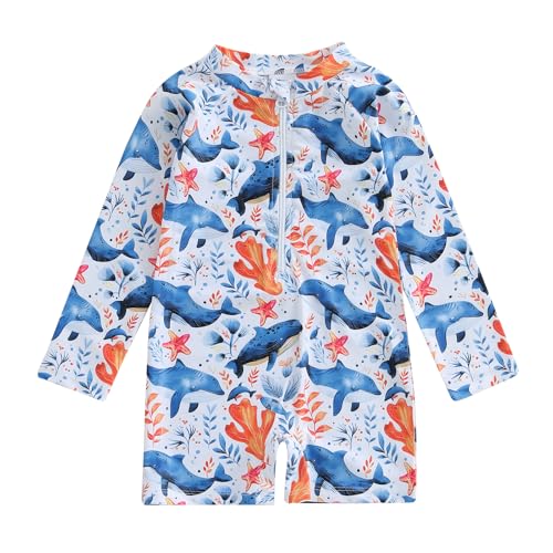 Toddler Boy Swimsuit Shark Print Long Sleeve One Piece Zipper Swimwear Infant Rash Guard Bathing Suit Beachwear