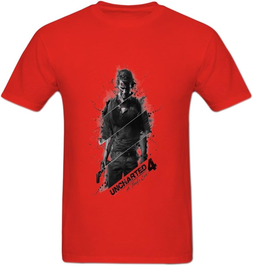 Zooner Men's Round Neck Uncharted 4 A Thiefs End Nathan Drake Short Sleeve T Shirt M Red