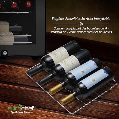 NutriChef Wine Refrigerator Cellar, 24 Bottle Storage and 67.7 Liters Internal Capacity, Single Zone Chiller with Digital Touch Button Control, Placement for Standing Bottles and Air Tight Seal – Image 3