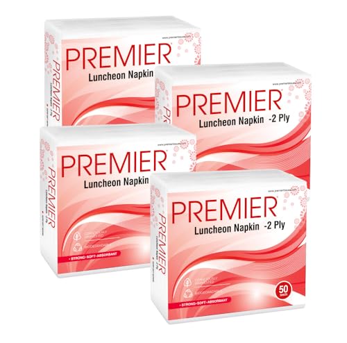 Image of Premier Luncheon Tissue Paper Napkins (200 Pulls) | 50 Pulls x 4 Pack | 2-ply Absorbent & Disposable Table Napkins | Hygienic & Durable, Ideal for Dining, Parties & Everyday Use
