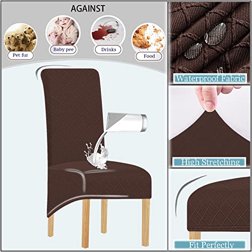 SHENGYIJING 1/2/4/6 PCS Diamond Lattice FStretch Waterproof XL Chair Covers for Dining Room, Spandex Large Dining Chair Slipcovers High Back Jacquard Dining Chair Covers (Brown,Set of 4) - Image 2