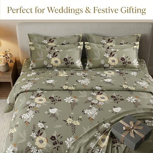 Image of Bedsheet for Double Bed King Size | 90 X 100 Inch Bed Sheet with 2 Pillow Covers 18 X 28 Inch | Soft, Wrinkle Resistant, Durable 250 TC Breathable, Skin Friendly | Olive Sage