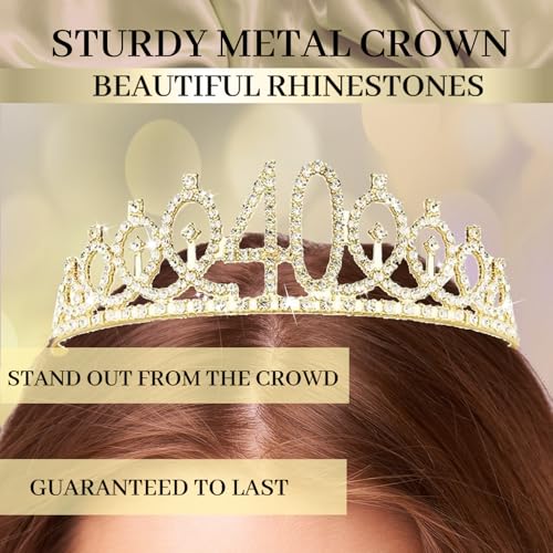 Image of Trgowaul 40th Birthday Decorations for Women, Banner, Sash and Crown, Cake Topper, 40 Number Balloon, Fringe Curtains, Champagne Gold 40th Birthday Party Supplies