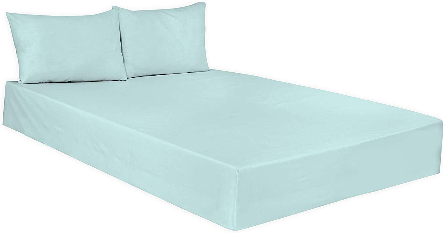 Plain Dyed Poly Cotton Fitted Bed Sheets 25CM- Elasticated Corner- Lightweight Easy Care Soft, Attractive Colours -Single Double King Super King (Duck Egg, Double: (137x193) Approx.)