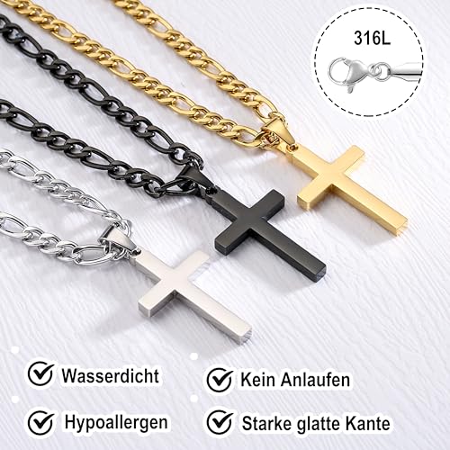 WEDDINEN Cross Necklace for Men Boys, Stainless Steel Layered Cross Pendant Cuban/Figaro Chains Christmas Jewelry Gifts3