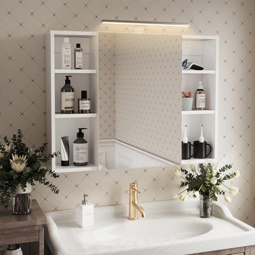 Spiegelschrank für Bad mit Beleuchtung 80x60x15 cm Badezimmerspiegel höhenverstellbare Einlegeböden Wandspiegel mit Stauraum Badschrank mit Spiegel für Badezimmer, Medizinschrank, Hängeschrank