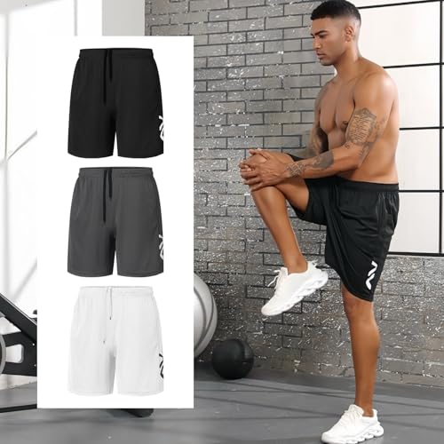 3 Pack Men's Athletic Shorts Elastic Waistband Quick Dry with Pockets for Casual Running Workout Gym Activewear4