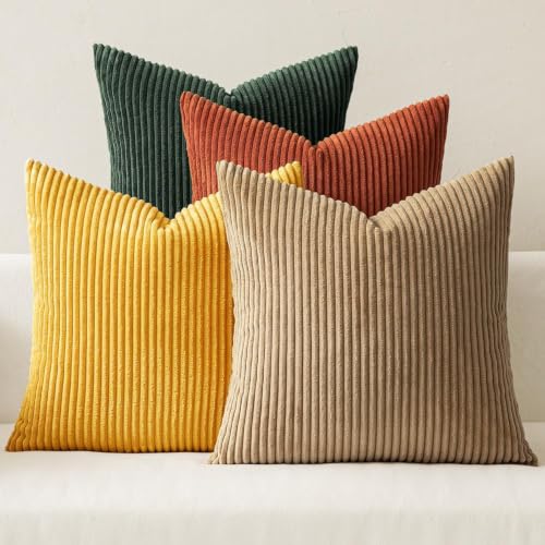 Image of MIULEE Fall Corduroy Decorative Throw Pillow Covers Green-Rust 20x20