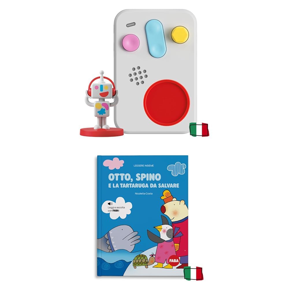 FABA Bundle Raccontastorie interattivo per Bambini da 0 a 10 Anni, Luce Notturna, Gioco educativo Musicale, Versione Italiana + Libro Otto, Spino e la Tartaruga da Salvare. Leggi e Ascolta