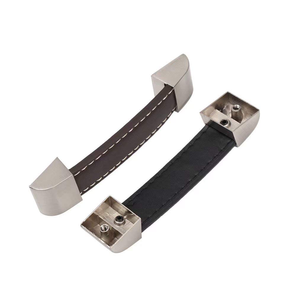 10 Stück Schranktürgriffe Handgefertigte Ledergriffe für Koffer Schwarze Knöpfe Kommodenschubladengriffe Küchengriffe Aus Pu-Leder Lochabstand 128 mm (Braun)
