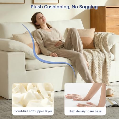 Image of 140 inch Cloud Sectional Couches for Living Room, Boneless U Shaped Couch | Convertible L Shaped Sofa Bed with Ottoman, No Assembly, 6 Seater Modular Sectional Sofa, Warm White