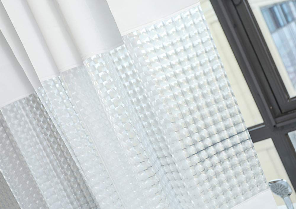 QiYOU Tenda da doccia impermeabile in PEVA antimuffa, effetto 3D, design metà trasparente, con ganci, 180 x 200 cm