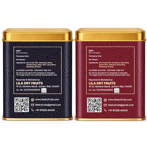 Image of LILA DRY FRUITS Dry Fruit Bites Combo 200 g x 2 Cranberry Almond & Rose Cashew Dry Fruits Barfi | Natural Dates Energy Snack | Dry Fruit Sweet Bites for Snacking Perfect for Gifting