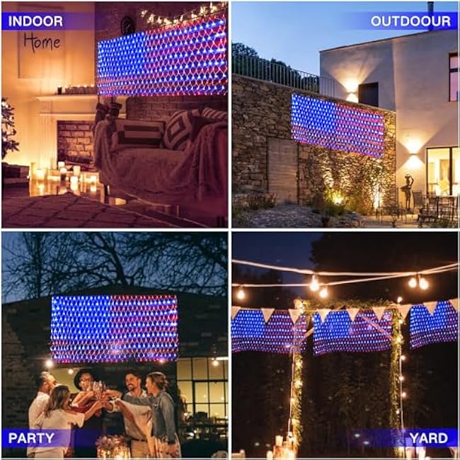 PUHONG (New) American Flag Lights, 420 LED USA Flag Net Lights, Outdoor Waterproof Patriotic Ornaments for Independence Day National Day July 4th Memorial Day Christmas New Year Party Yard Decoration