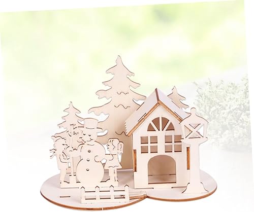 Miniatura 9 de Totority 4 piezas de madera para manualidades, casa de Navidad, rompecabezas de madera para mesa de Navidad, rompecabezas de Navidad para niños