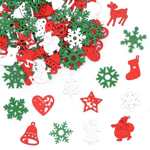 Forbabe 100 Stück Weihnachtskonfetti - Konfetti aus Holz für Tischdeko Weihnachten - Basteln