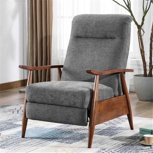 Sillón reclinable moderno gris oscuro con brazos de madera miniatura 2