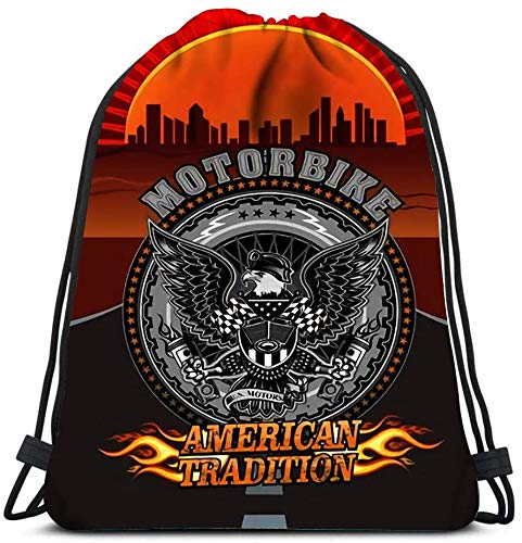 N / A Drawstring Bags Backpack Eagle Motorbike Club Travel Gym Bags Rucksack Shoulder Bags 36 x 43cm/14.2 x 16.9 Inch
