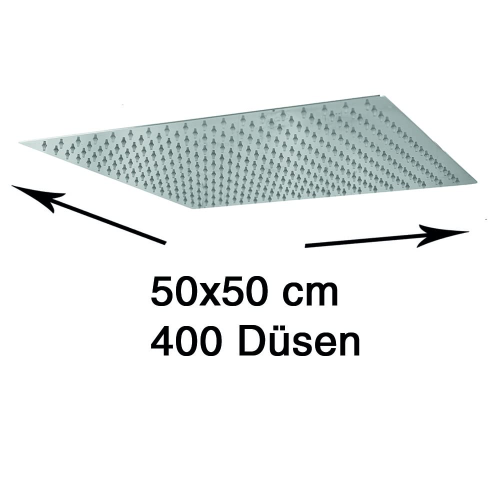 Grafner Duschkopf Regendusche eckig, 50 x 50 cm, 400 Anti-Kalk-Düsen, edel verchromt, DIN-Anschluss, Kugelgelenk, Antikalk-Filter, ultradünn, Brausekopf Dusche