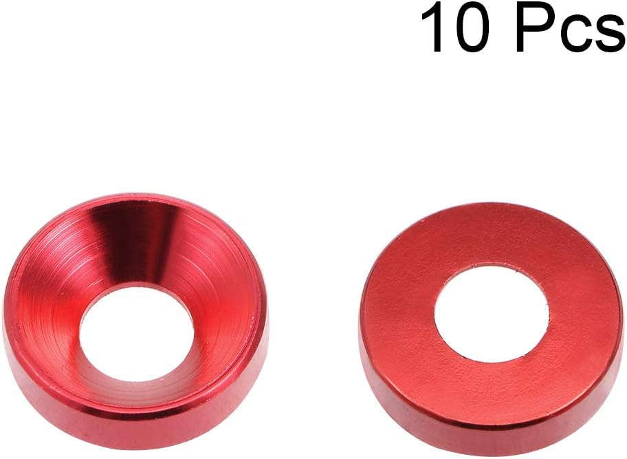 sourcing map 10Pcs 0.47" x 0.2" x 0.13" Aluminum Alloy Countersunk Washer for Screw Bolt Red - Image 3
