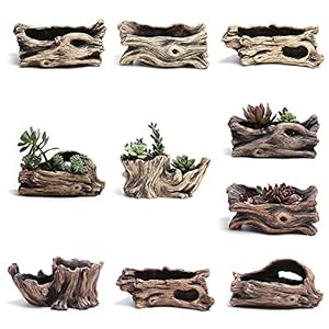 DIYOMR Cement Driftwood Planter Pots Imitation Stump Log Concrete Flower Succulent Pot/Container (7.7" L x 3.9" W x 3.7" H,Brownish Red) DIYOMR Cement Driftwood Planter Pots Imitation Stump Log Concrete Flower Succulent PotContainer 77 L x 39 W x 37 HBrownish Red