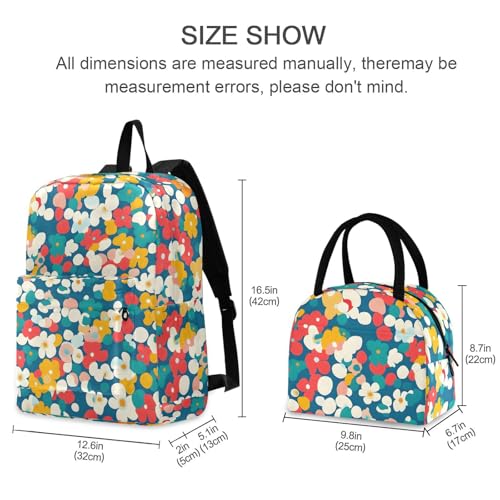 Pattern Anime Floral Print Backpack Set with Lunch Bag, Large Capacity Travel Backpacks and Lunch Box Insulated for Commute Hiking Picnic2