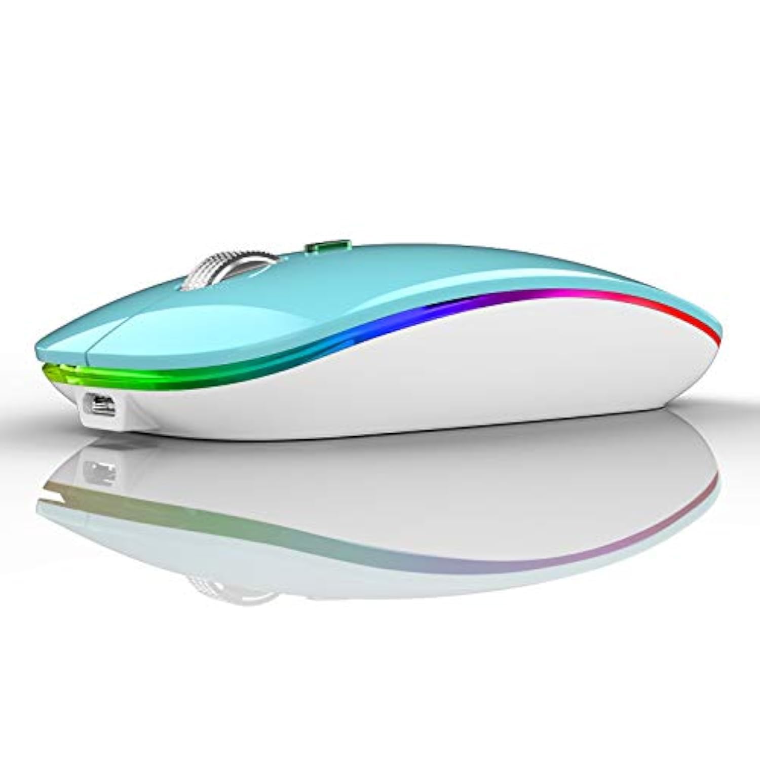 TENMOS Wireless Bluetooth Mouse, LED Slim (BT 5.1 + USB) 2.4GHz Rechargeable Silent Bluetooth Wireless Mouse with Type C Adapter for Laptop/MacBook/