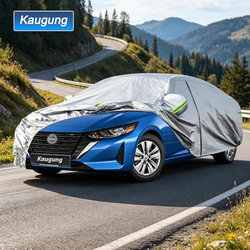 Image of Kaugung Car Cover Custom Fit for Nissan Sentra (2000-2026), 6 Layers Waterproof All Weather for Automobiles Full Exterior Cover Rain Sun Snow Protector with Door Zipper. Silver