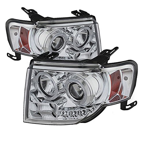[For 2008-2012 Ford Escape] LED Halo Ring Chrome Projector Headlight Headlamp Assembly, Driver & Passenger Side