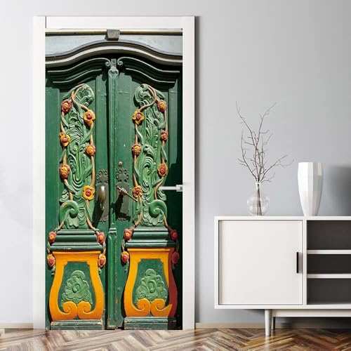 Pegatinas Puerta 3D Retro Pegatinas para Puertas de Grano de Madera Verde Vinilo Decorativo Pegatina Pared Mural para Puerta Autoadhesivas Papel Pintado Puerta 80x200 cm A-5344