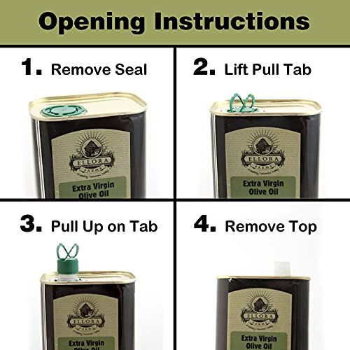 Ellora Farms, Greek Extra Virgin Olive oil, Certified Single Estate PDO, Traceable olive oil, Harvested in Crete, Kosher ek, 1 Lt. X 3 Tins, total 101.4 FL oz.