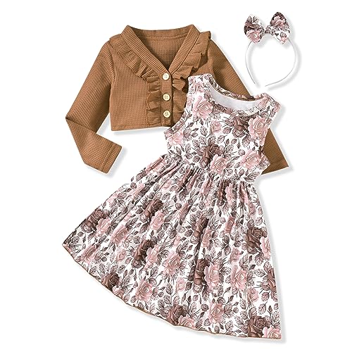 HINTINA Toddler Girls Dress and Cardigan Set