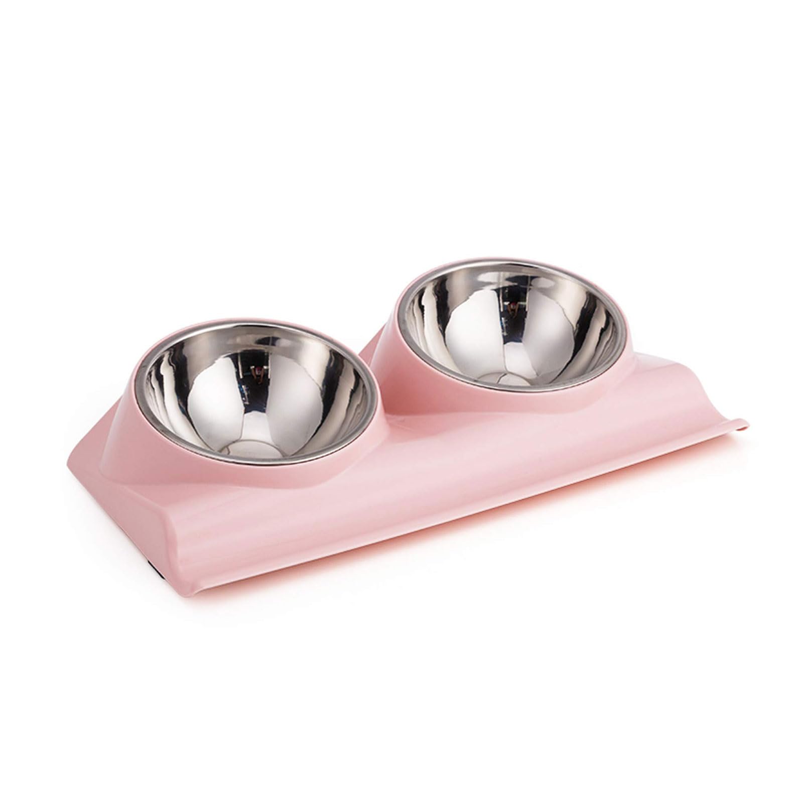Comedero Doble for Mascotas con Base elevada, Antideslizante, Inclinado a 15 Grados, for Comida y Agua, Color Rosa